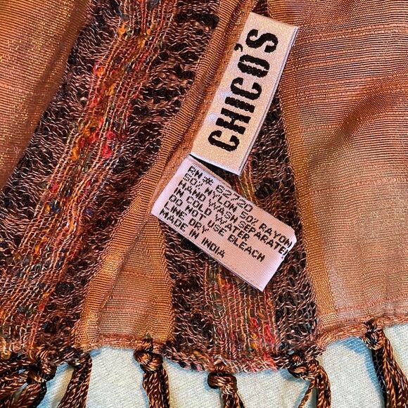 Chico’s 54” x 14” scarf w/ 9” tassels 50% Rayon 40% Nylon striped oblong scarf - Picture 2 of 4